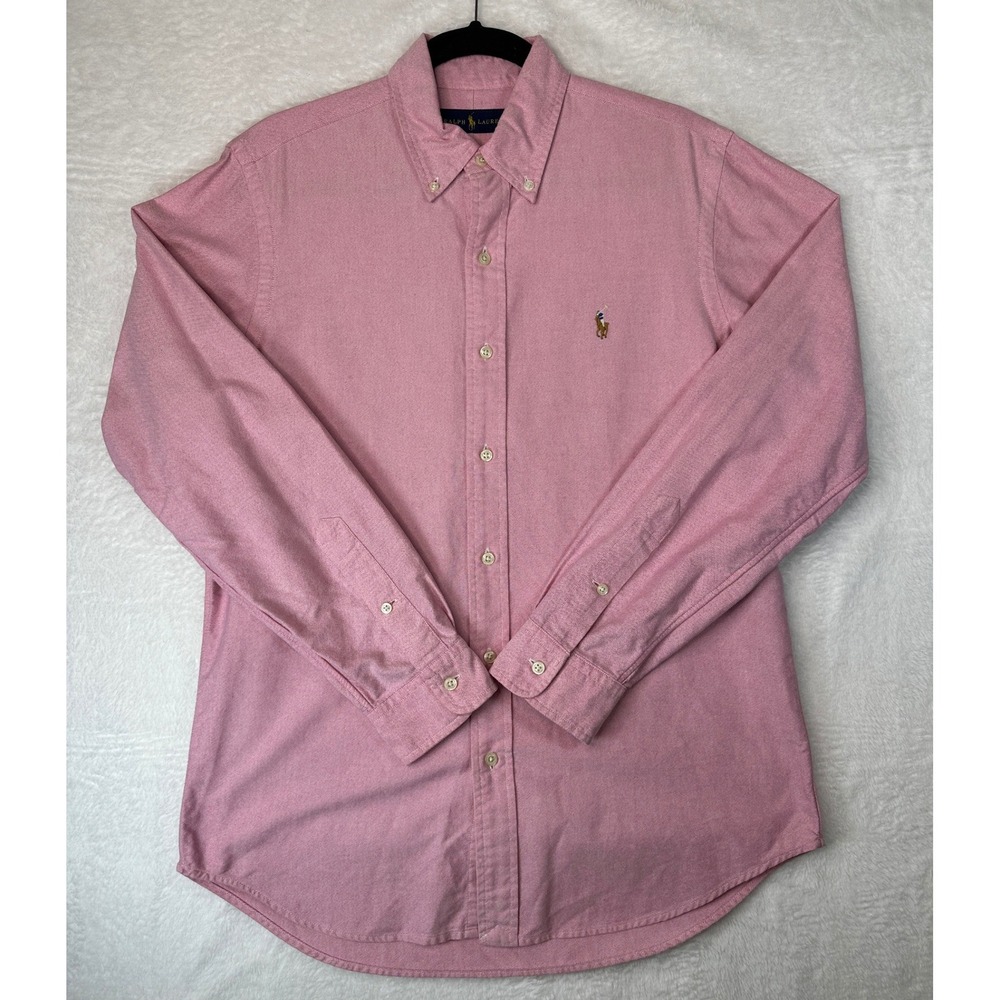 Ralph Lauren Oxford Shirt Mens Medium Pink Long Sleeve Pony Logo